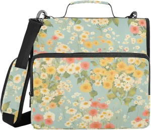 Sprouting Wild Flowers 1.5-Inch 3-Rings Binder with Extra Pockets with Handle and Removable Shoulder Strap Multiple Pockets Document Binder Organizer for School
