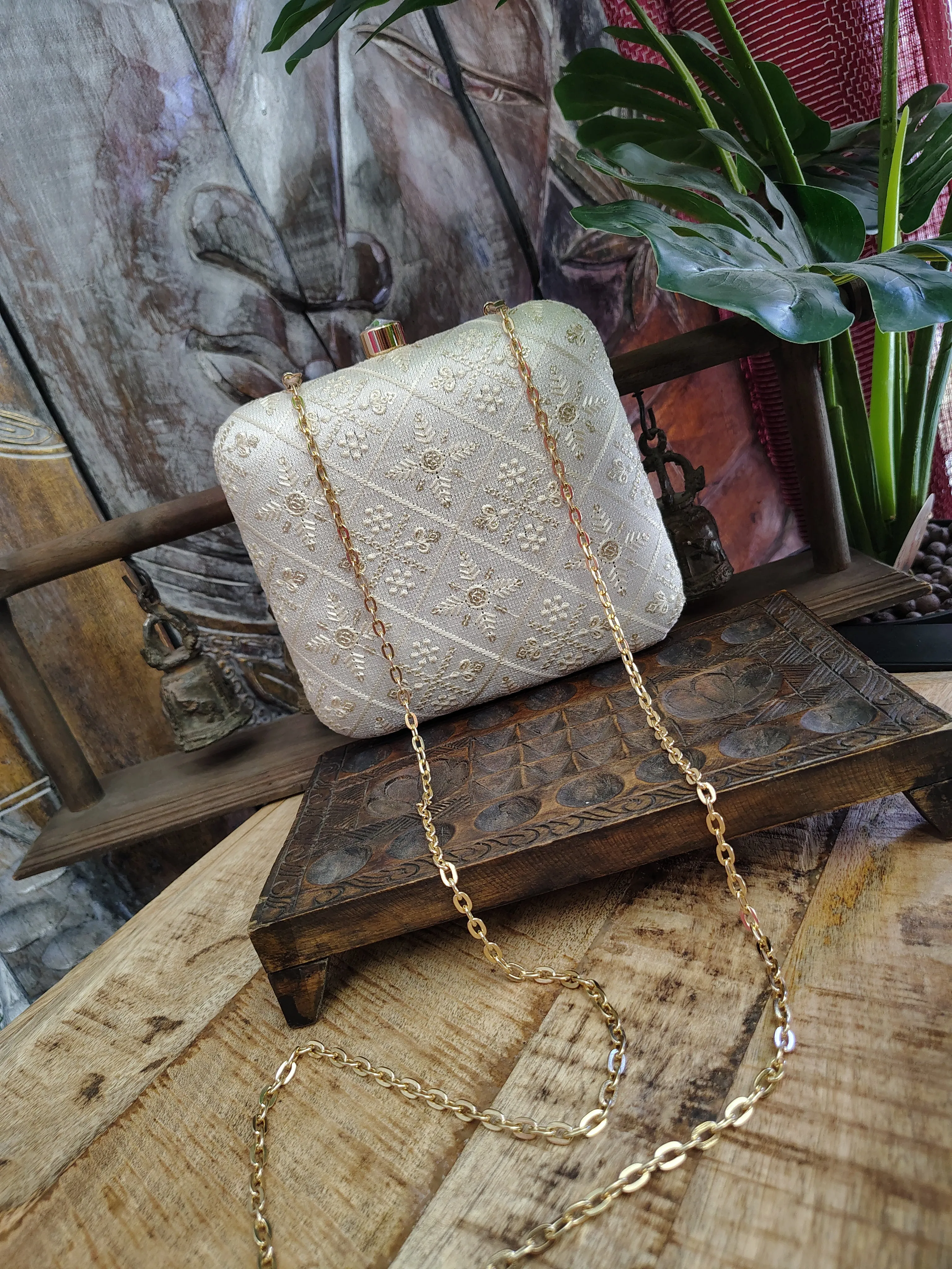 Square Embroidered Box Clutch