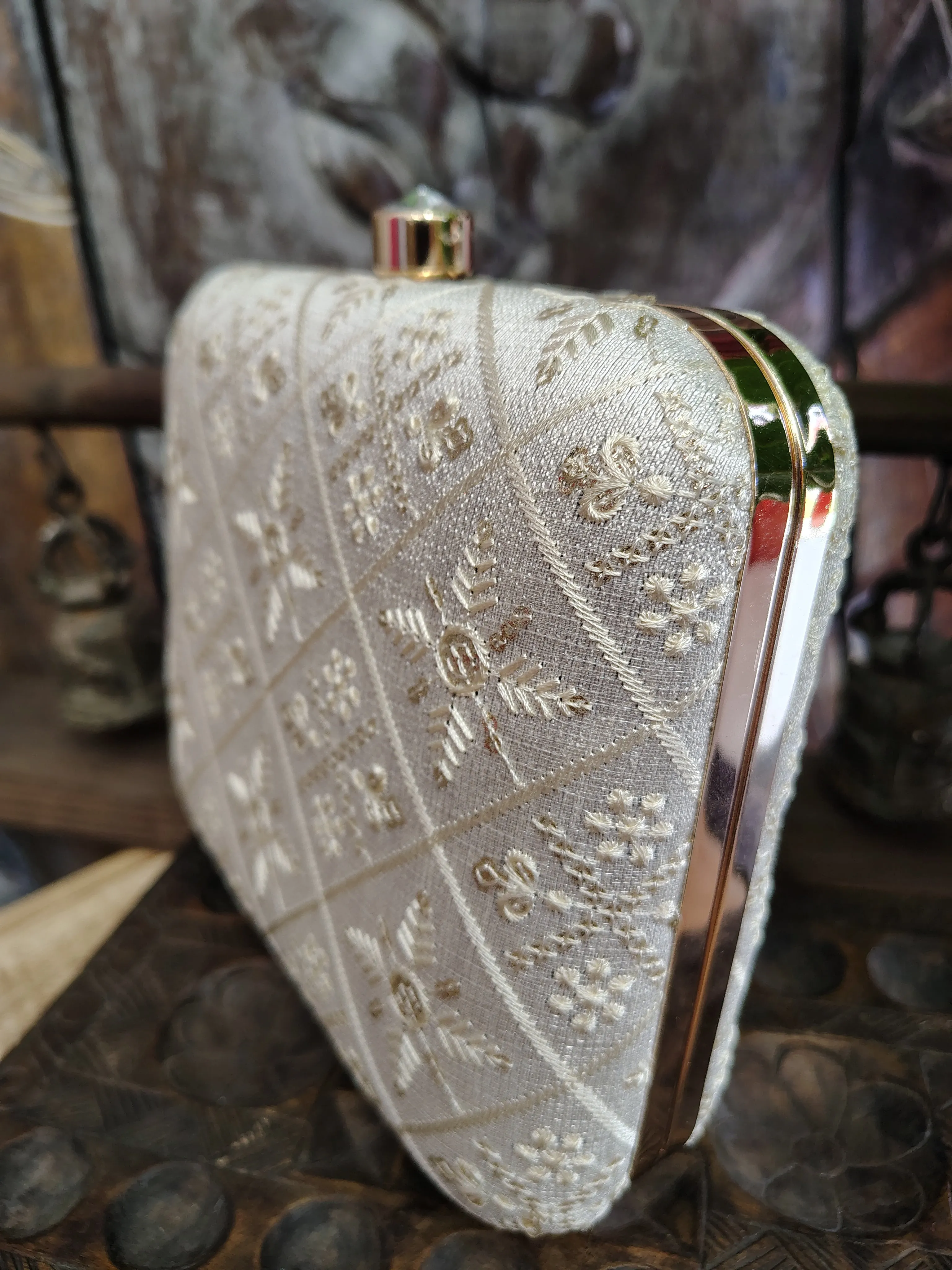 Square Embroidered Box Clutch