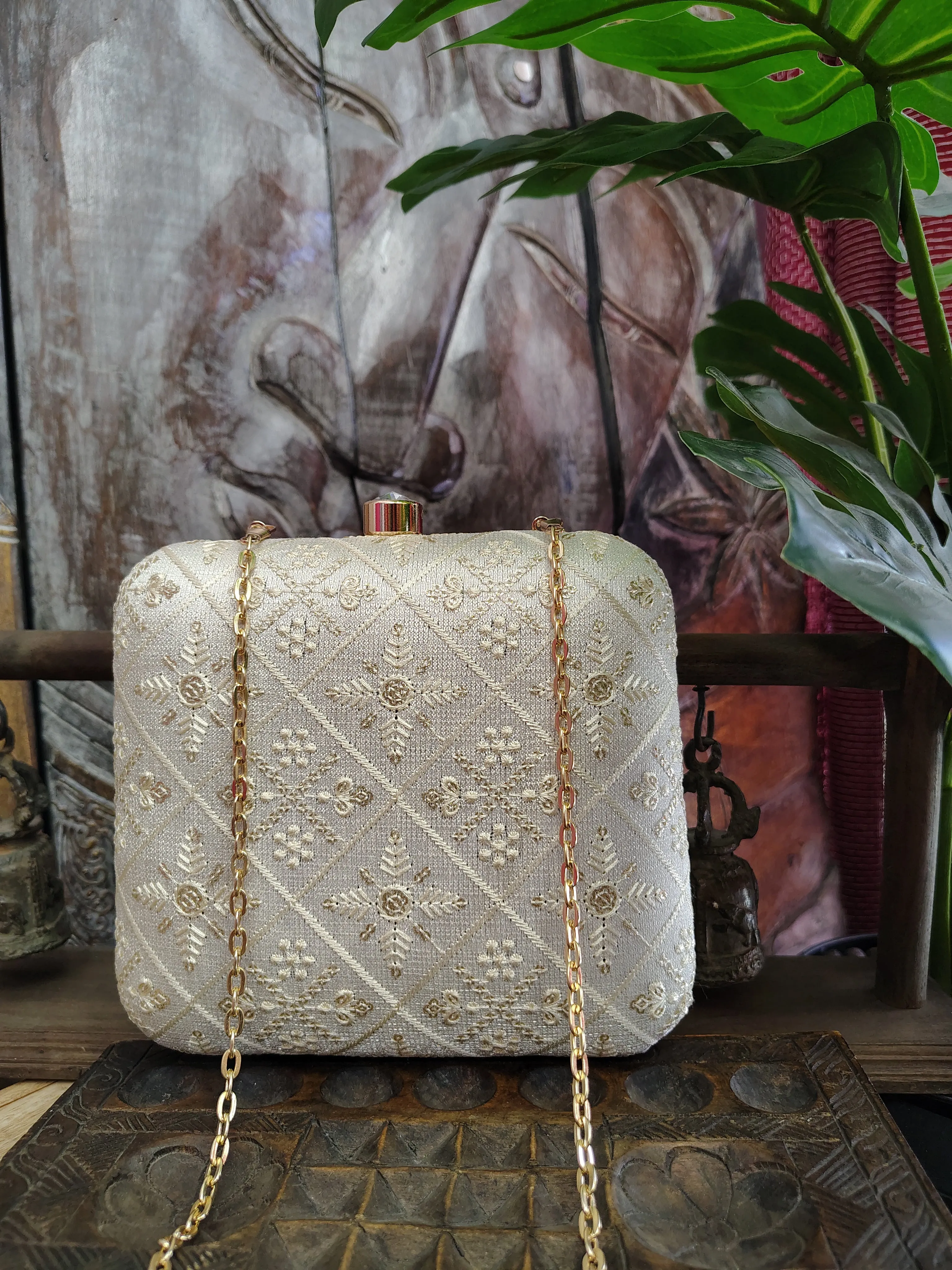 Square Embroidered Box Clutch