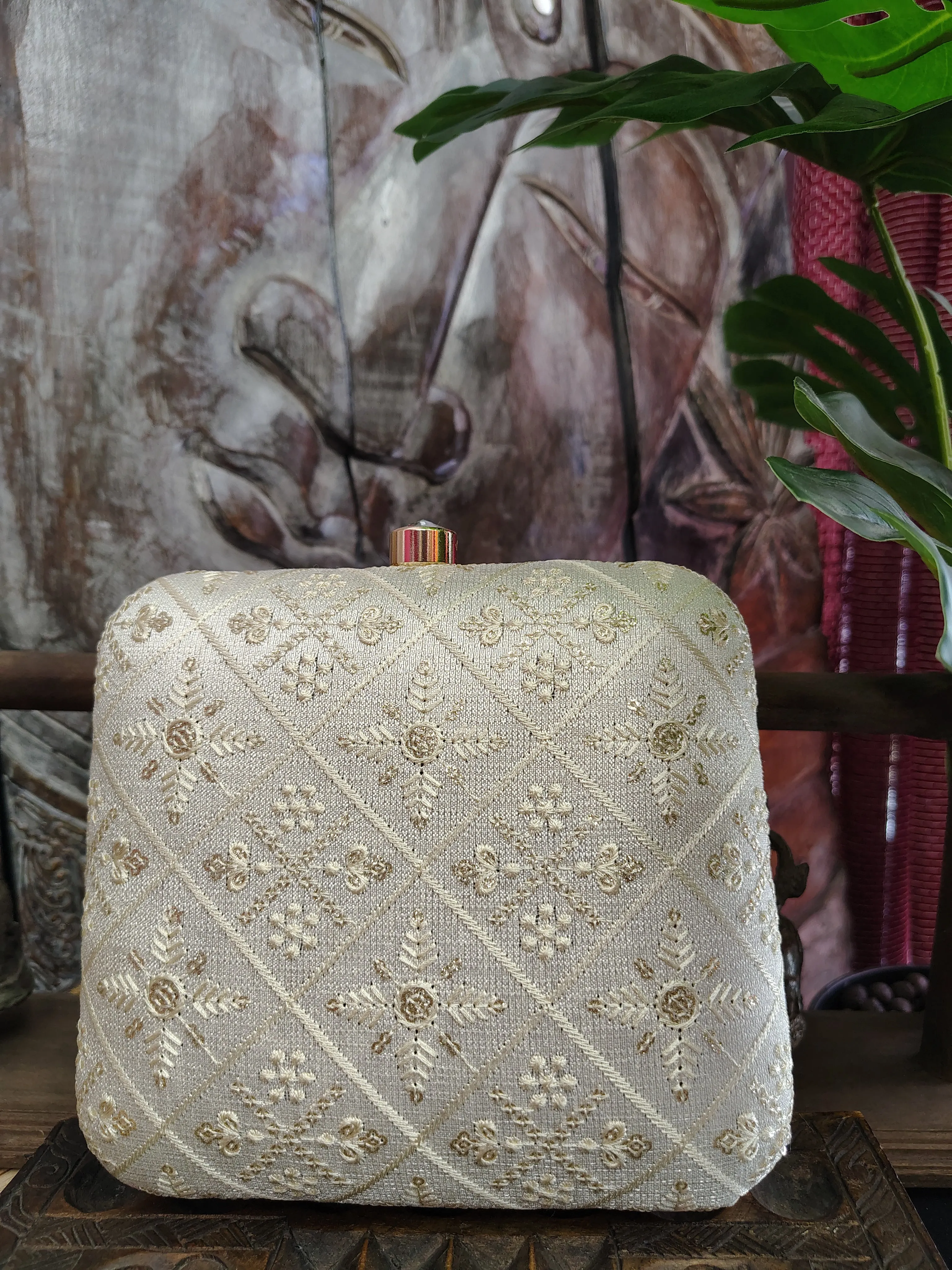 Square Embroidered Box Clutch