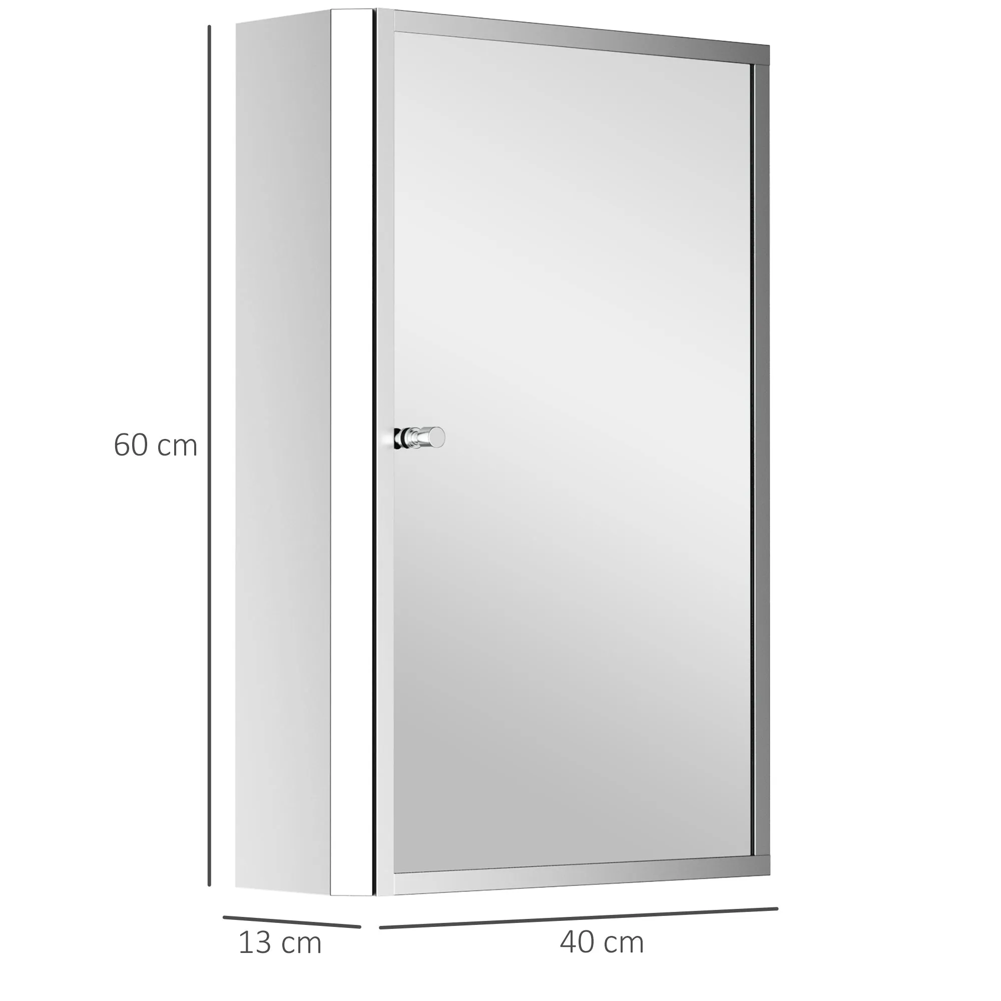 Stainless Steel Wall mounted Bathroom Mirror Cabinet 2 Shelves Storage Unit Furniture w/Single Door 60H x 40L x 13D cm