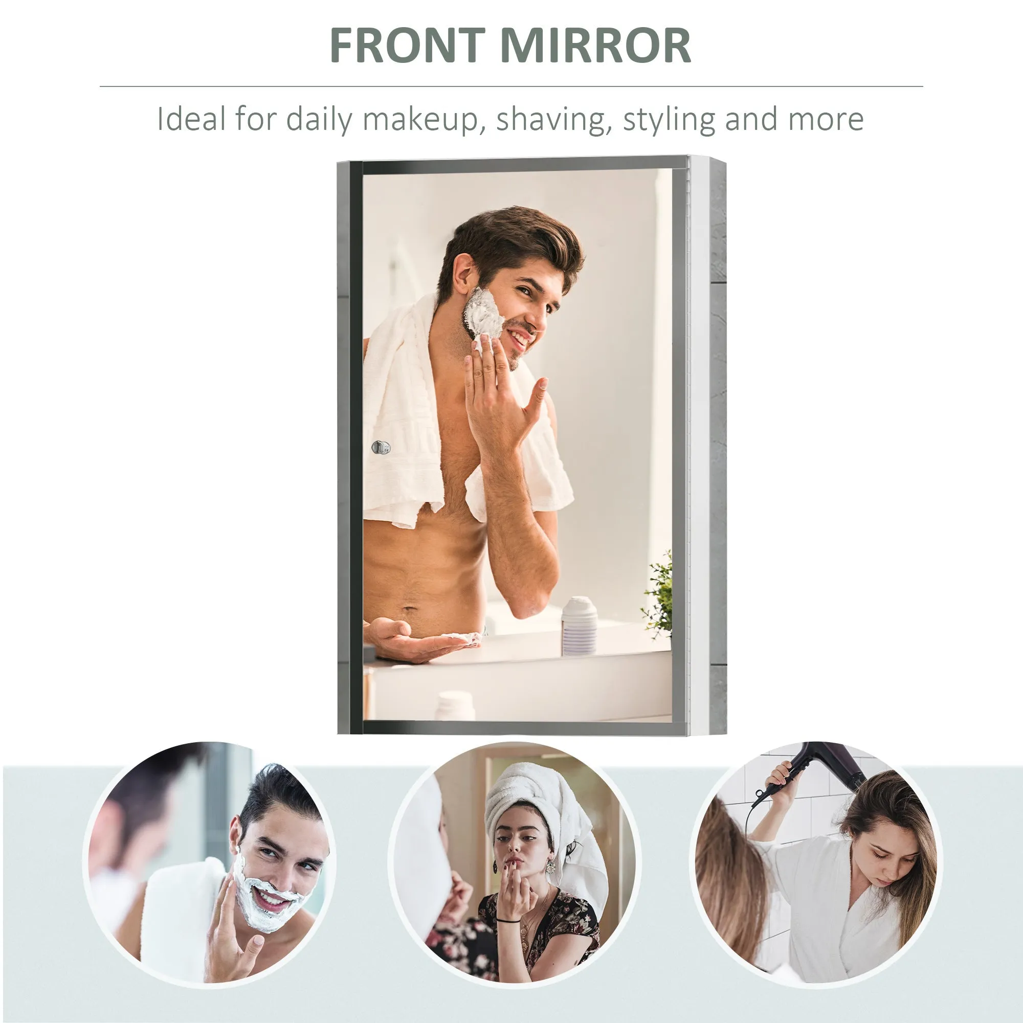 Stainless Steel Wall mounted Bathroom Mirror Cabinet 2 Shelves Storage Unit Furniture w/Single Door 60H x 40L x 13D cm