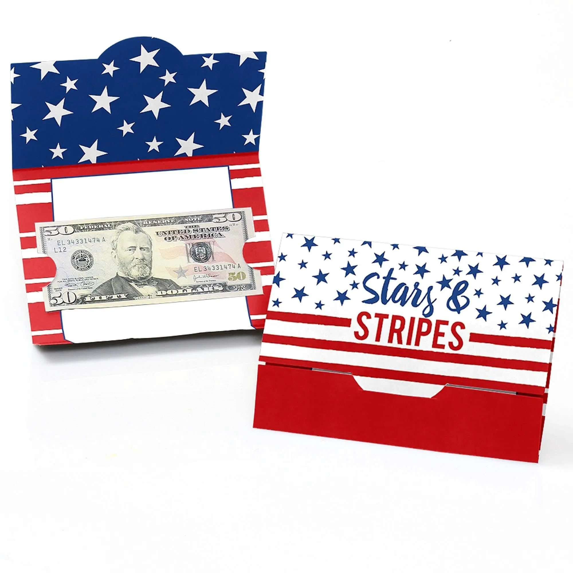 Stars & Stripes - Memorial Day, 4th of July and Labor Day USA Patriotic Party Money And Gift Card Holders - Set of 8