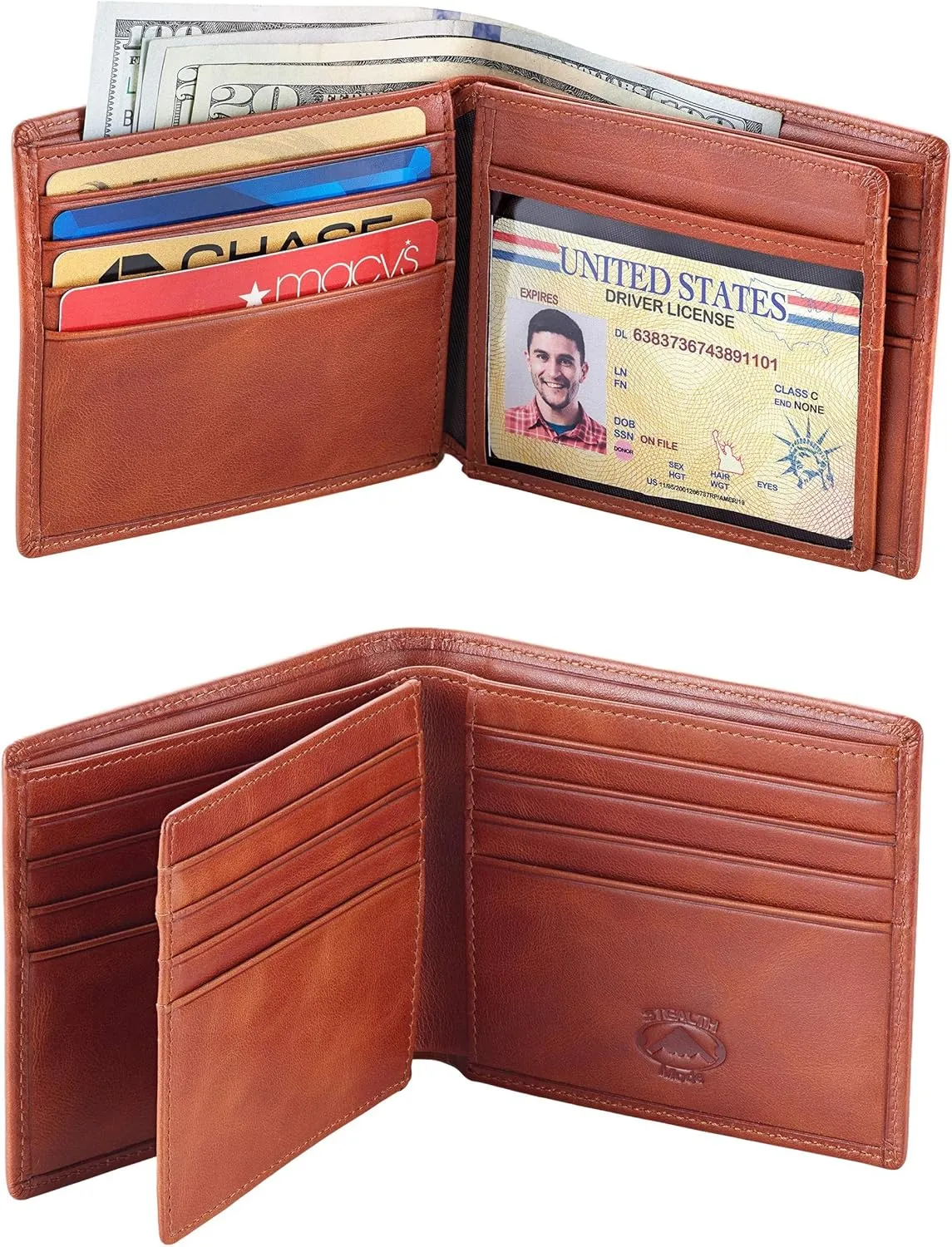 Stealth Mode Leather Bifold Wallet for Men With ID Window and RFID Blocking