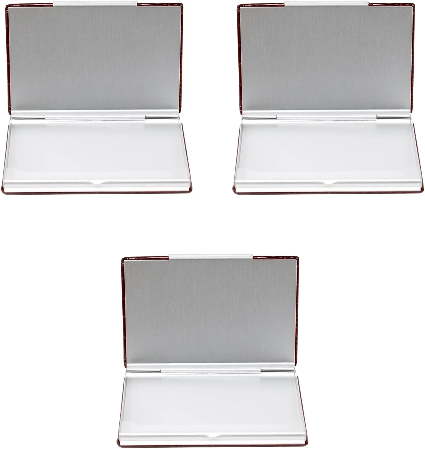 Stephanie Imports Set of 3 Slim Metal Business Card Holder Unisex Case With Leatherette Insert (Smooth Brown)