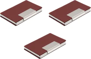 Stephanie Imports Set of 3 Slim Metal Business Card Holder Unisex Case With Leatherette Insert (Smooth Brown)