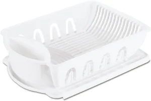 Sterilite Large 2 Piece Sink Set, with Drainboard for Drying, Holds Clean Dishes in the Kitchen such as Plates, Cups, and Silverware, White, 6-Pack