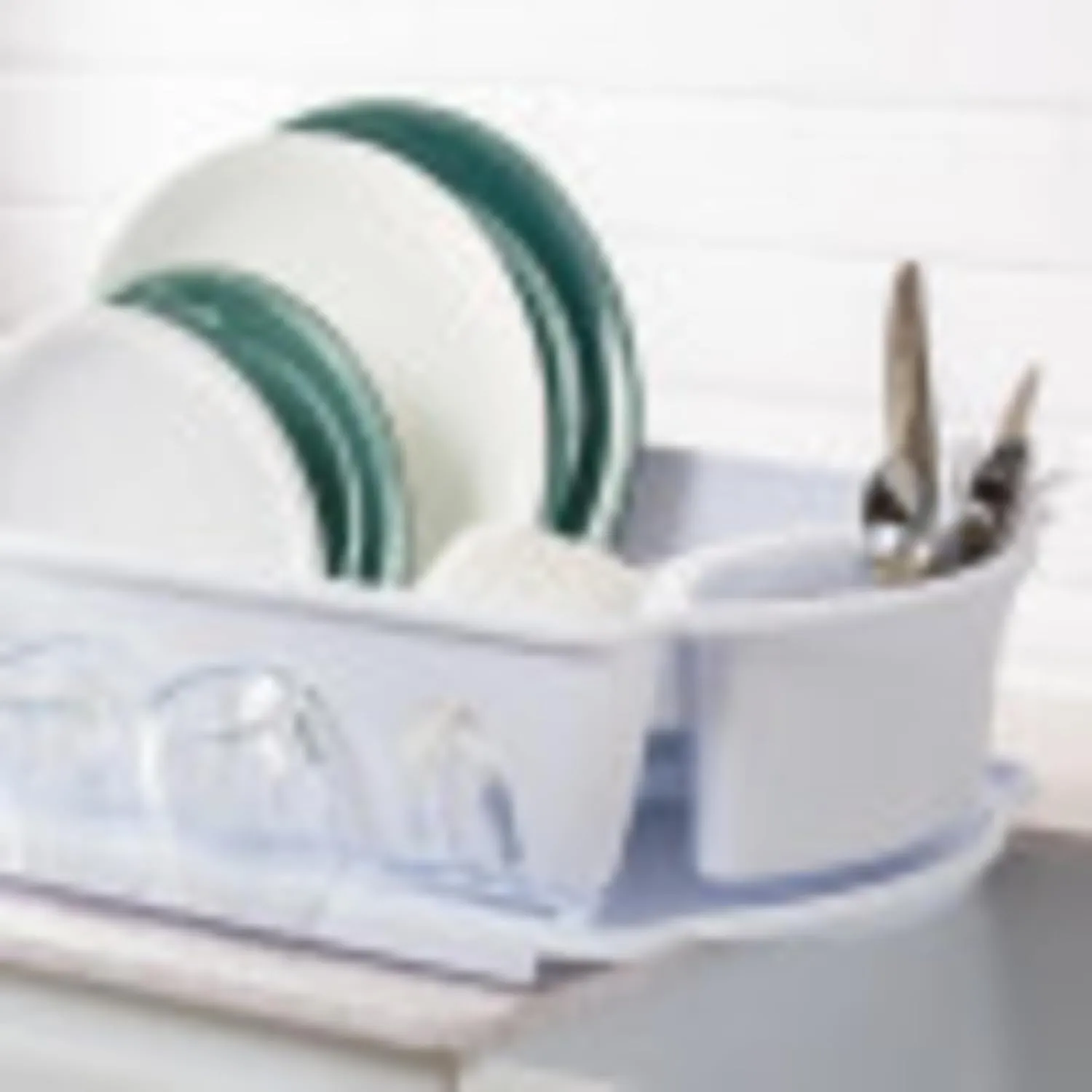 Sterilite Large 2 Piece Sink Set, with Drainboard for Drying, Holds Clean Dishes in the Kitchen such as Plates, Cups, and Silverware, White, 6-Pack