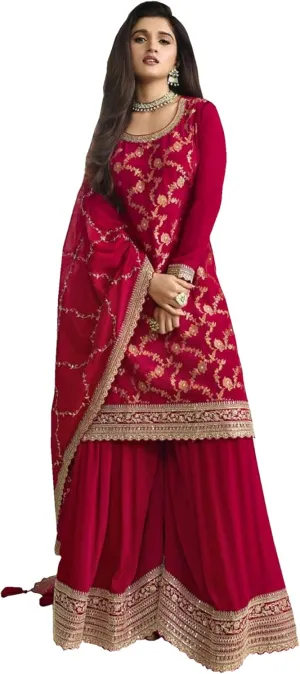 Stitched Heavy Embroidery Work Shalwar Kameez Reception Party Wear Plazzo Suits
