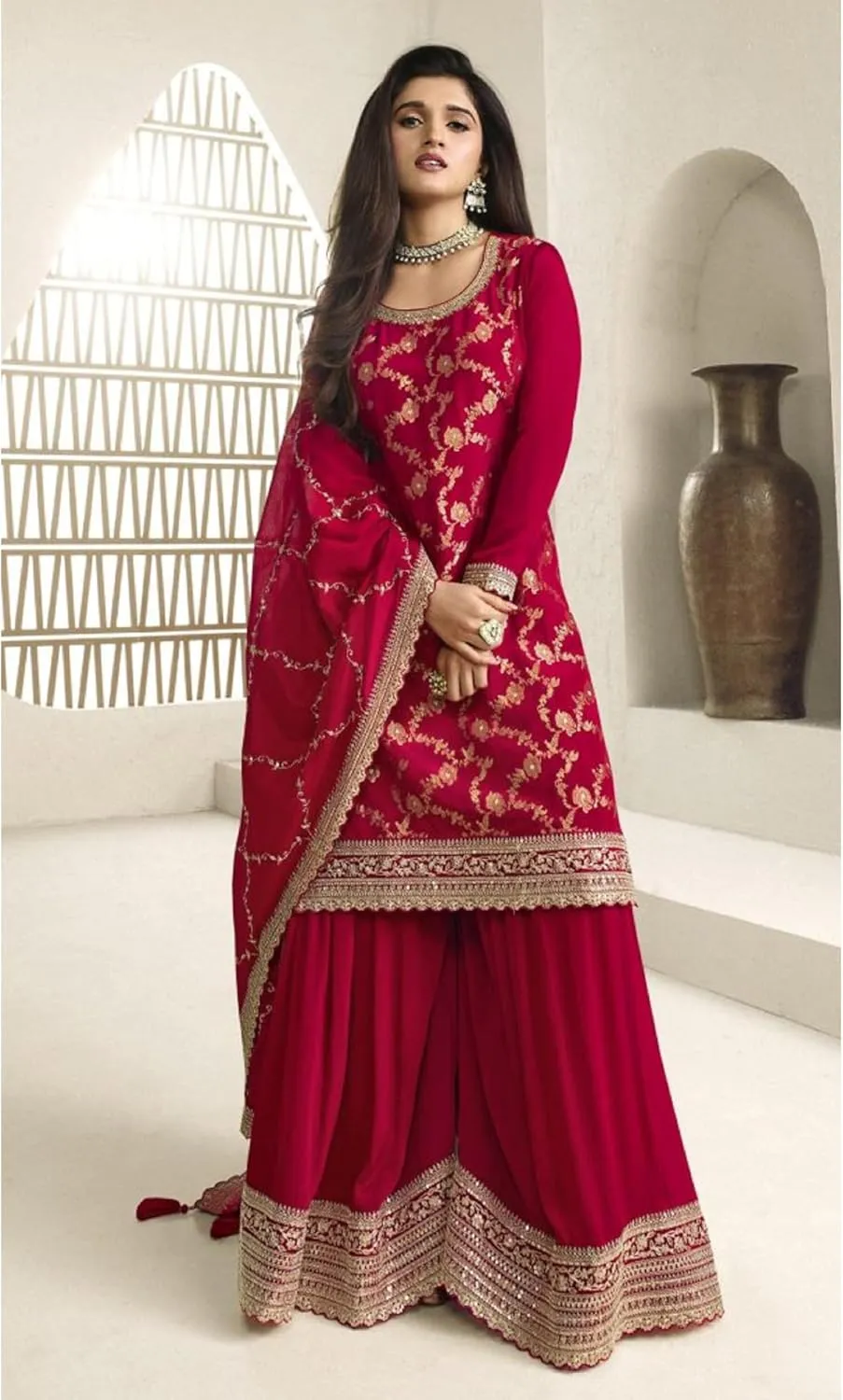Stitched Heavy Embroidery Work Shalwar Kameez Reception Party Wear Plazzo Suits