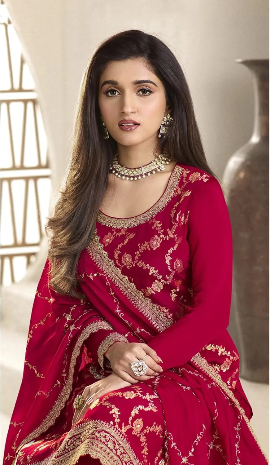 Stitched Heavy Embroidery Work Shalwar Kameez Reception Party Wear Plazzo Suits