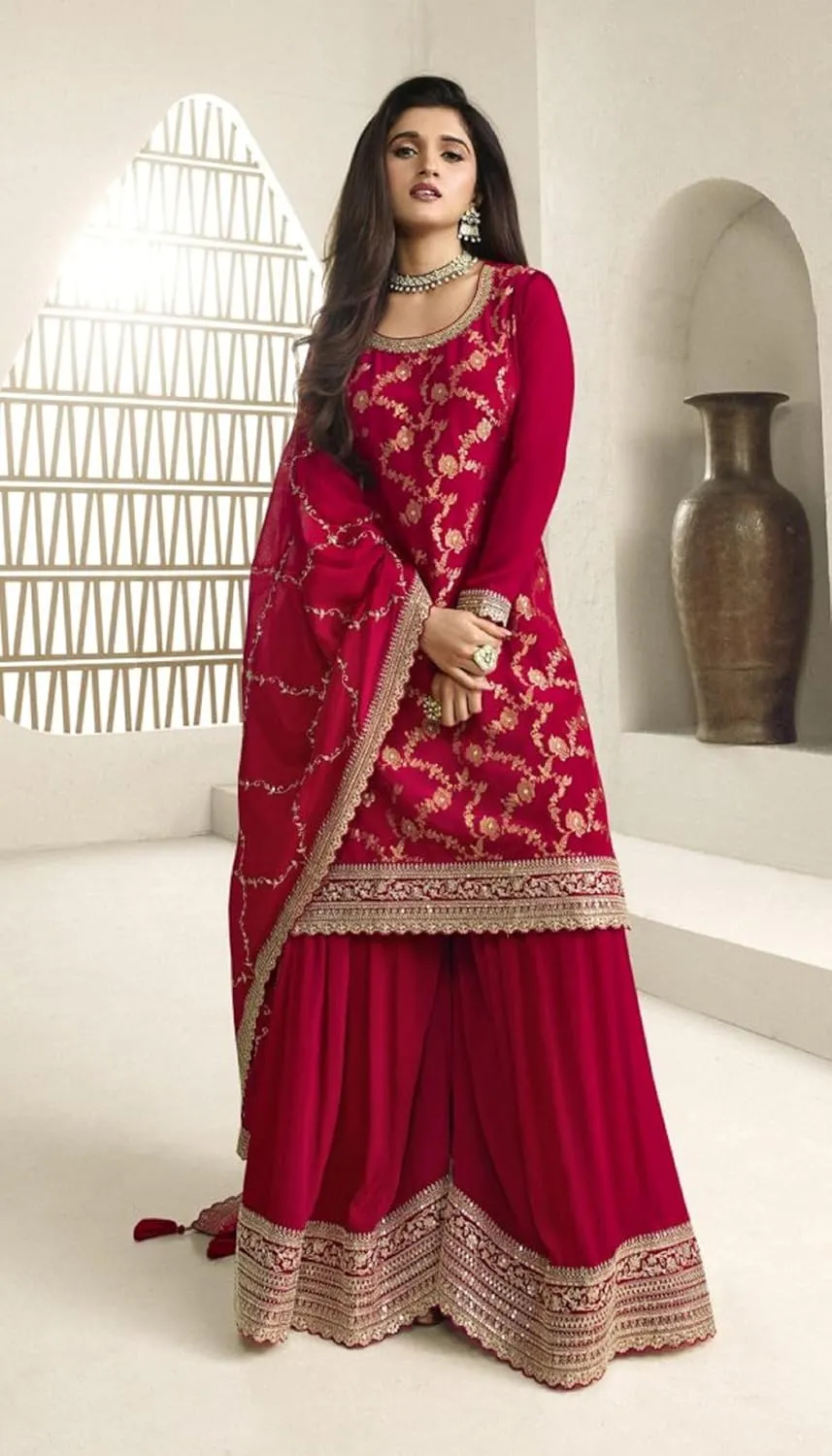 Stitched Heavy Embroidery Work Shalwar Kameez Reception Party Wear Plazzo Suits