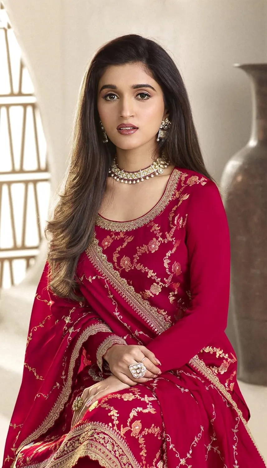 Stitched Heavy Embroidery Work Shalwar Kameez Reception Party Wear Plazzo Suits