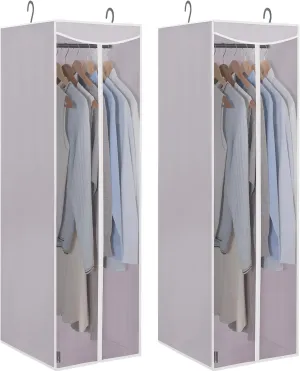 STORAGE MANIAC 2-Pack Hanging Garment Bag Zipper Cover with Sealed Clear Window, Long Garment Cover for Closet Storage Wardrobe Clothes Protector, Large Garment Storage Bag for Dresses,Suits, Grey