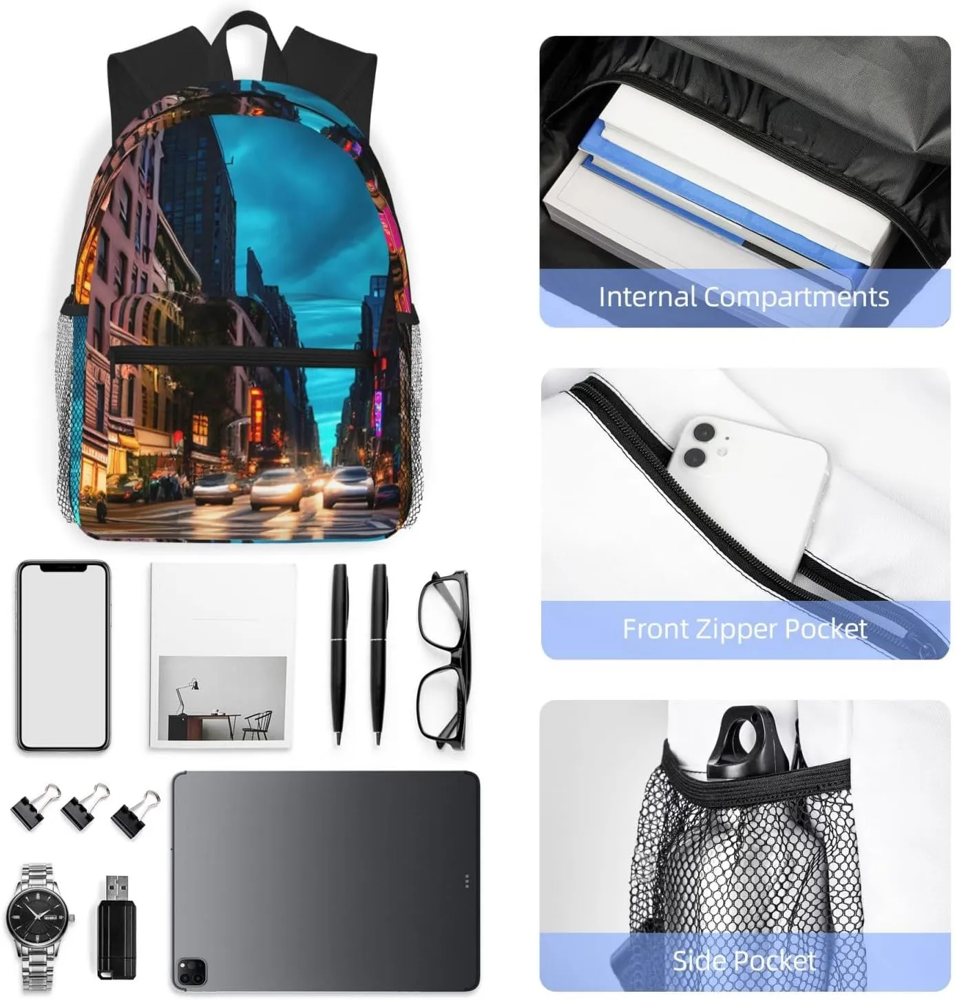 Streets of New York City Backpack Cute Print Bookbag Women Travel Casual Water-resistant Backpack Travel Bag bags