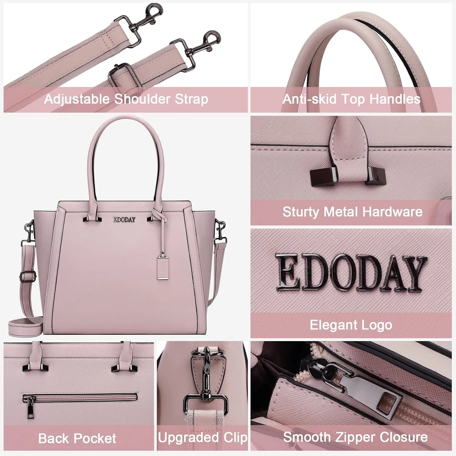 Stylish 15.6 Inch Laptop Tote Bag for Women - Travel Computer Handbag with Long Shoulder Strap