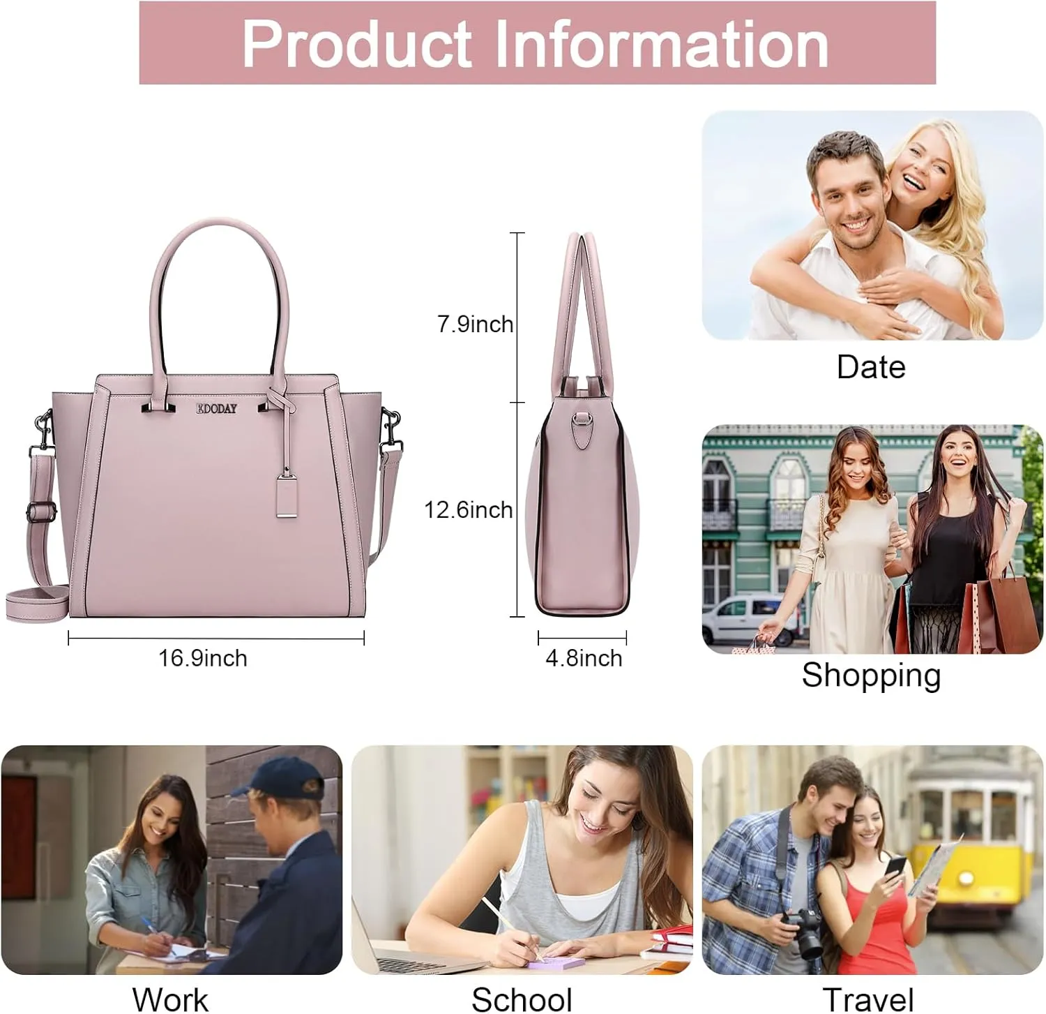 Stylish 15.6 Inch Laptop Tote Bag for Women - Travel Computer Handbag with Long Shoulder Strap