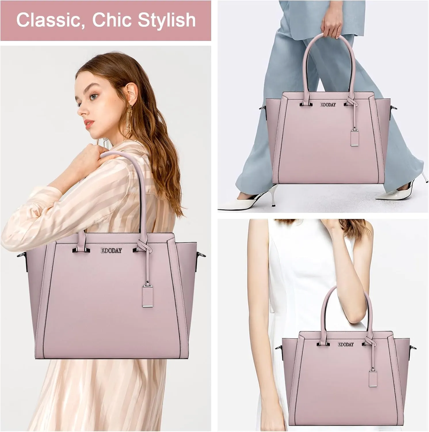 Stylish 15.6 Inch Laptop Tote Bag for Women - Travel Computer Handbag with Long Shoulder Strap