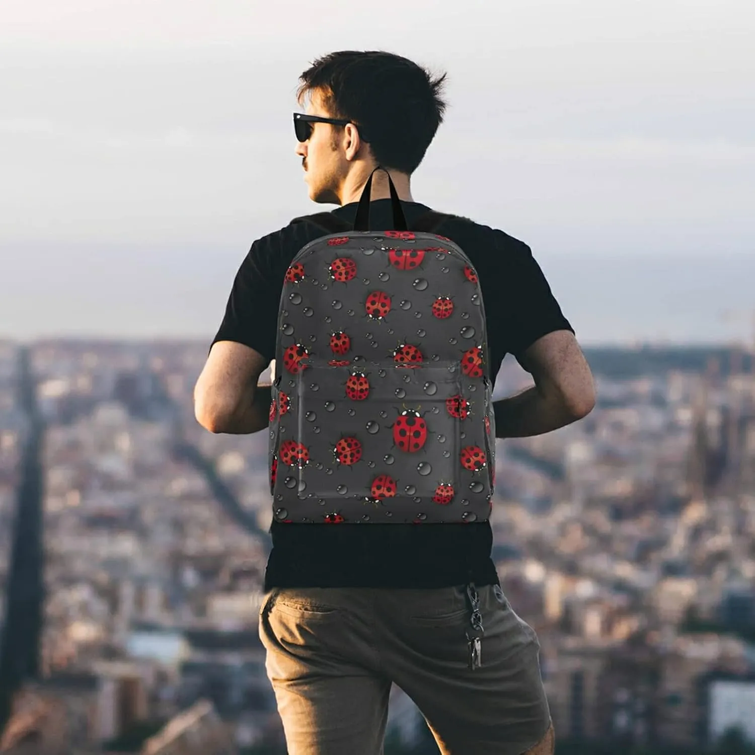 Stylish Ladybug Water Drop Casual Polyester Laptop Backpack Large Daypack for Business Sport Travel School Bookbags