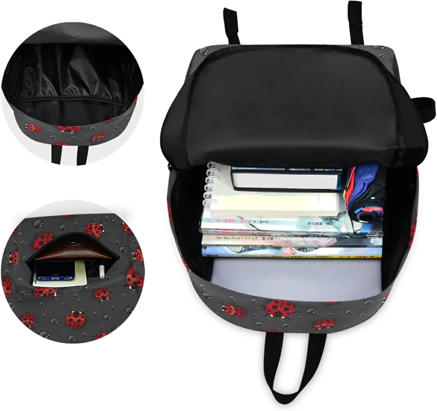 Stylish Ladybug Water Drop Casual Polyester Laptop Backpack Large Daypack for Business Sport Travel School Bookbags