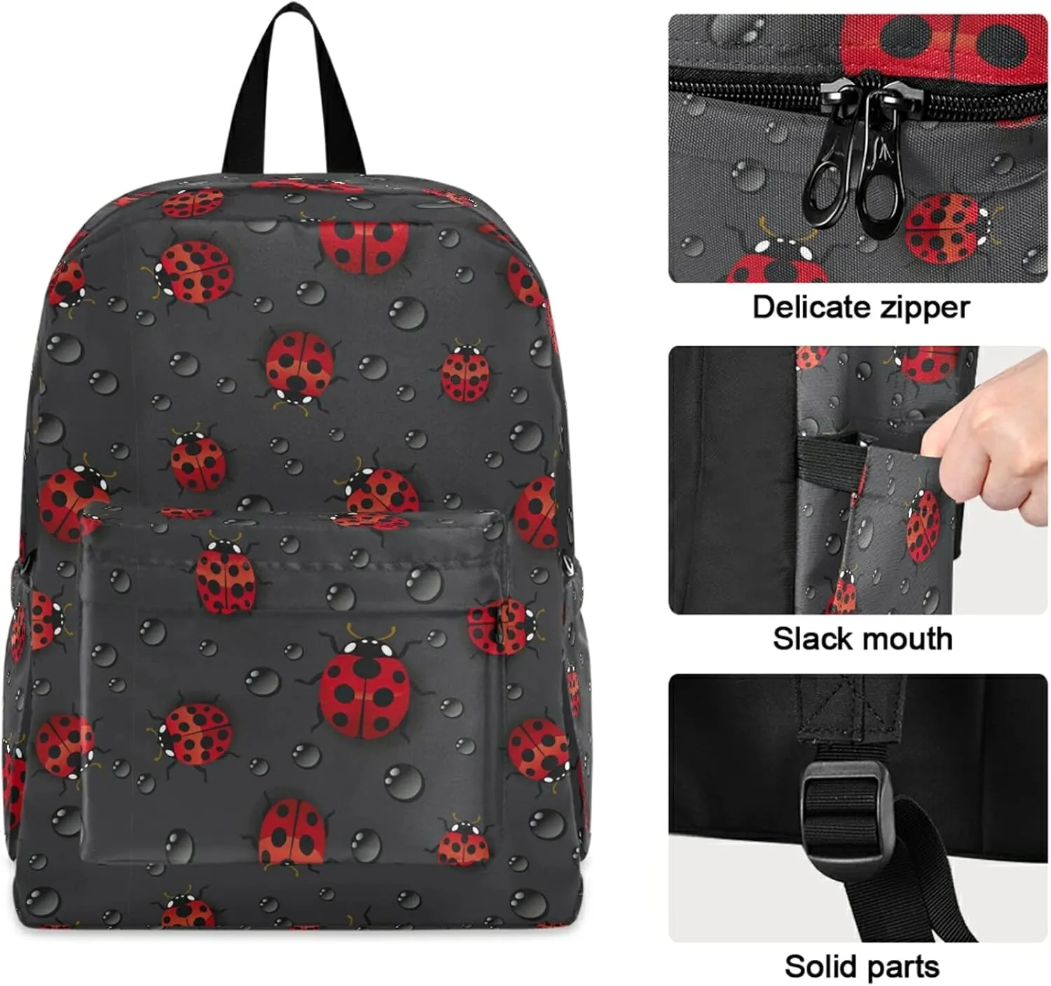 Stylish Ladybug Water Drop Casual Polyester Laptop Backpack Large Daypack for Business Sport Travel School Bookbags