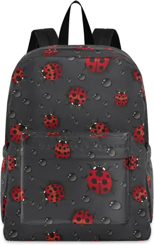 Stylish Ladybug Water Drop Casual Polyester Laptop Backpack Large Daypack for Business Sport Travel School Bookbags