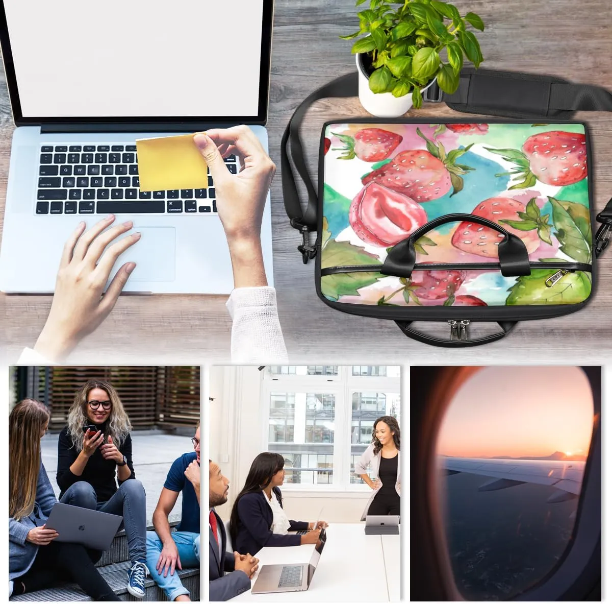 Sugar Skull Flowers Laptop Bag for Women Men 13-15 Inch Computer Briefcase Bag Lightweight Notebook Shoulder Messenger Bag