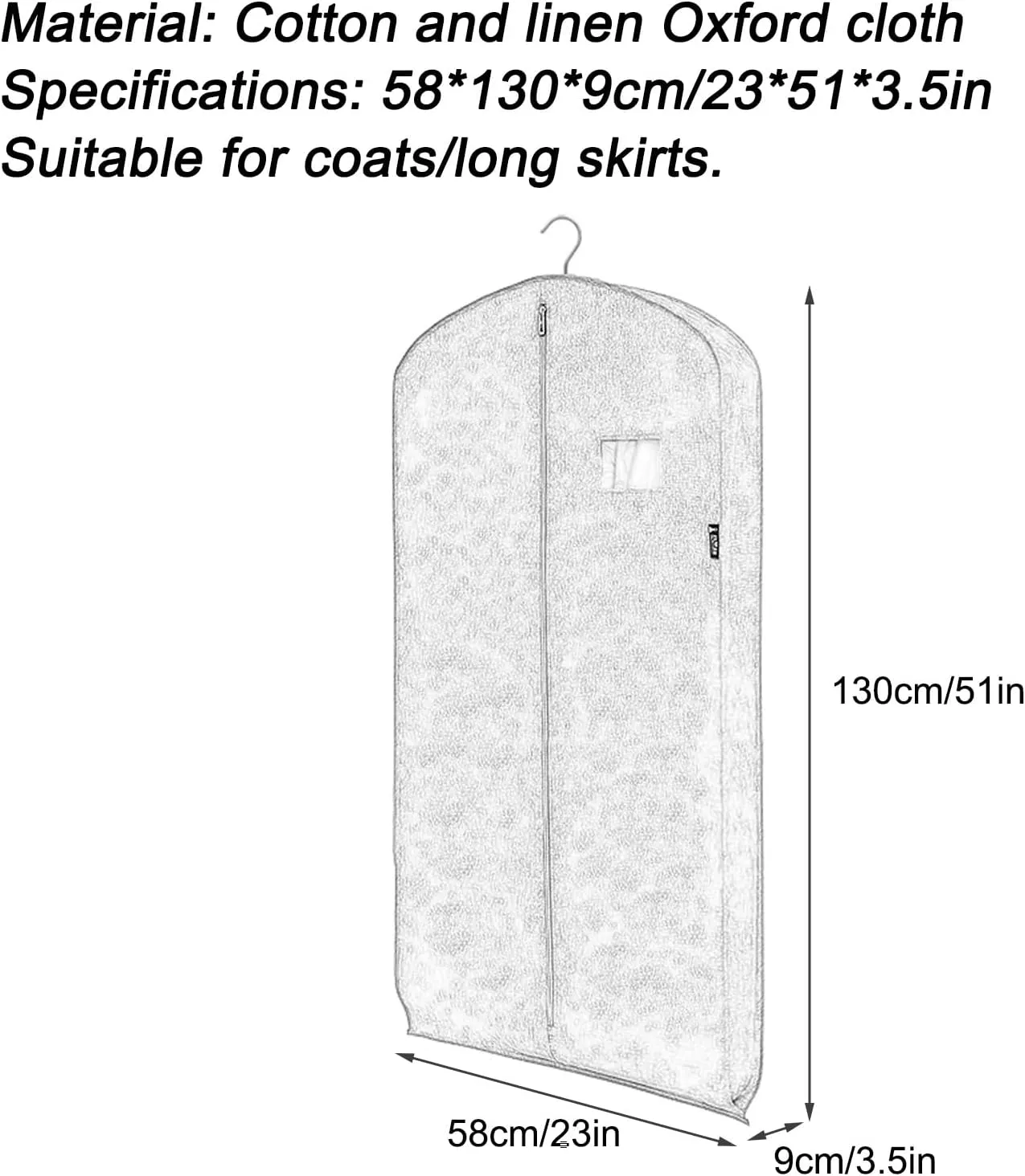 Suit Bag, Dustproof Garment Bag, Washable Anti-crease Zip Fastening Tape Dampproof Dress Bag, Garment Bags for Storage, for Shirts, Coats, Dresses(Purple,58 * 130 * 9cm/23 * 51 * 3.5in)