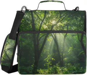 Sunlight Beam Emerald Zipper Binder 3 Ring Multi Pocket Binder Organizer Bag Large Capacity with Shoulder Strap & Handle for Women Men Office School