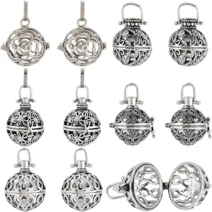 SUNNYCLUE 10Pcs Metal Crystal Holders Stone Holder Cage Pendants Locket Charms Chime Ball Pendant Diffuser Locket Pendants Stone Holder Necklace Cage Charms for Jewelry Making Charms DIY Necklaces