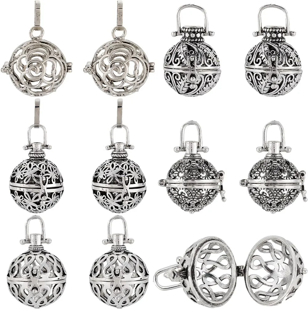 SUNNYCLUE 10Pcs Metal Crystal Holders Stone Holder Cage Pendants Locket Charms Chime Ball Pendant Diffuser Locket Pendants Stone Holder Necklace Cage Charms for Jewelry Making Charms DIY Necklaces
