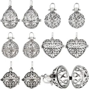 SUNNYCLUE 10Pcs Stone Holder Charm Crystal Holder Cage Charms Metal Crystal Holders Diffuser Locket Pendants Cage Lockets Stone Necklace Holders for Jewelry Making Charms Women DIY Necklaces Crafts