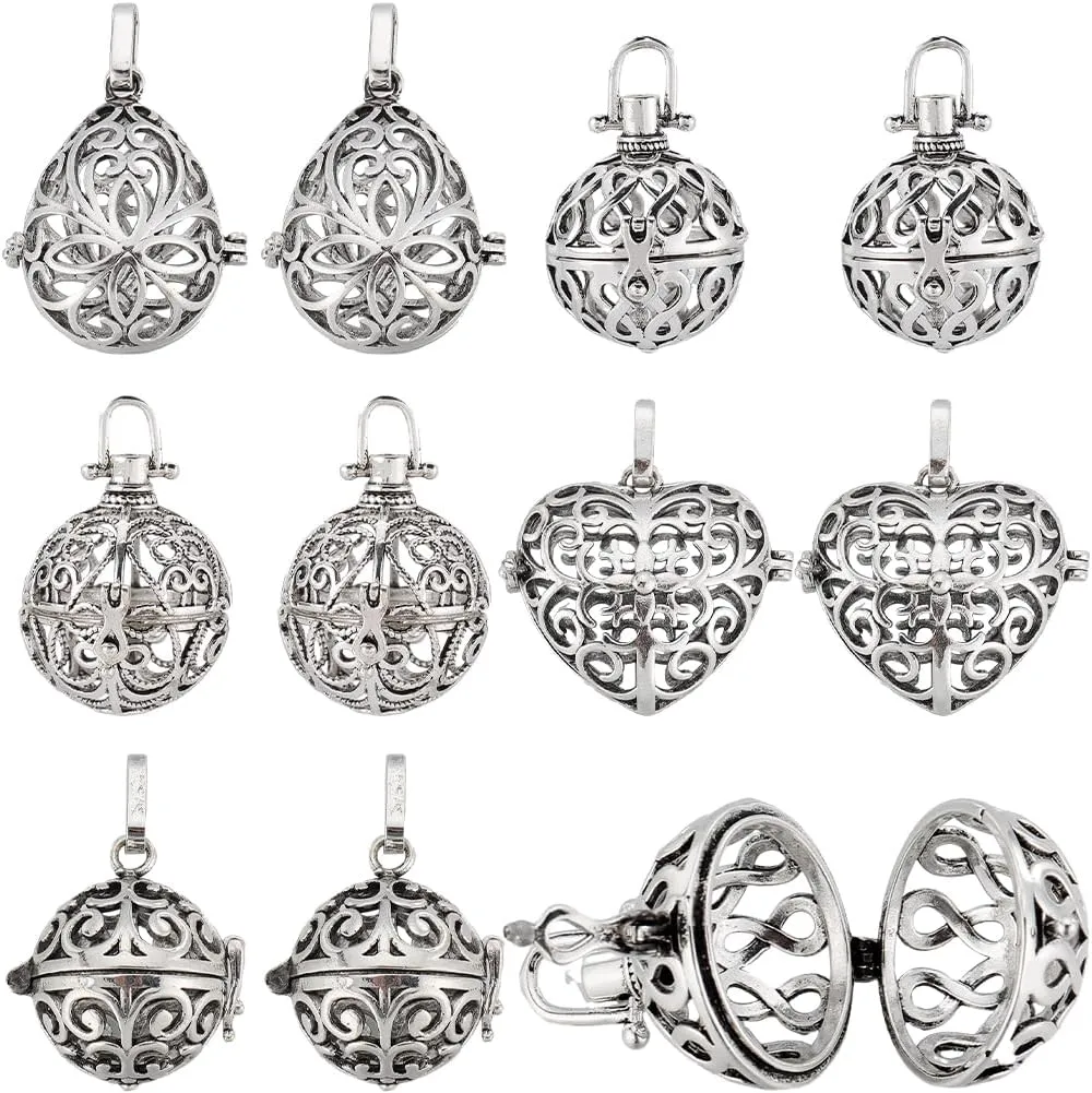 SUNNYCLUE 10Pcs Stone Holder Charm Crystal Holder Cage Charms Metal Crystal Holders Diffuser Locket Pendants Cage Lockets Stone Necklace Holders for Jewelry Making Charms Women DIY Necklaces Crafts