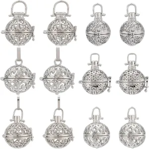 SUNNYCLUE 12Pcs Locket Charms Cage Charms Stone Holder Charm Cage Pendants Diffuser Locket Pendants Metal Crystal Holders Openable Stone Holders for Jewelry Making Charms Women Adults DIY Necklaces