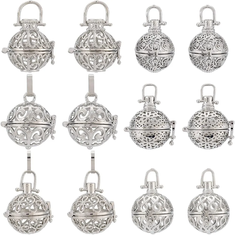 SUNNYCLUE 12Pcs Locket Charms Cage Charms Stone Holder Charm Cage Pendants Diffuser Locket Pendants Metal Crystal Holders Openable Stone Holders for Jewelry Making Charms Women Adults DIY Necklaces