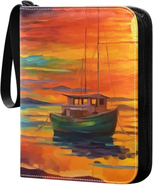 Sunset Oil Painting Card Binder 4-Pockets, 400 Pockets Card Holder with 50 Removable Sleeves, Trading Card Collector Zipper Album Holder, Collector Album