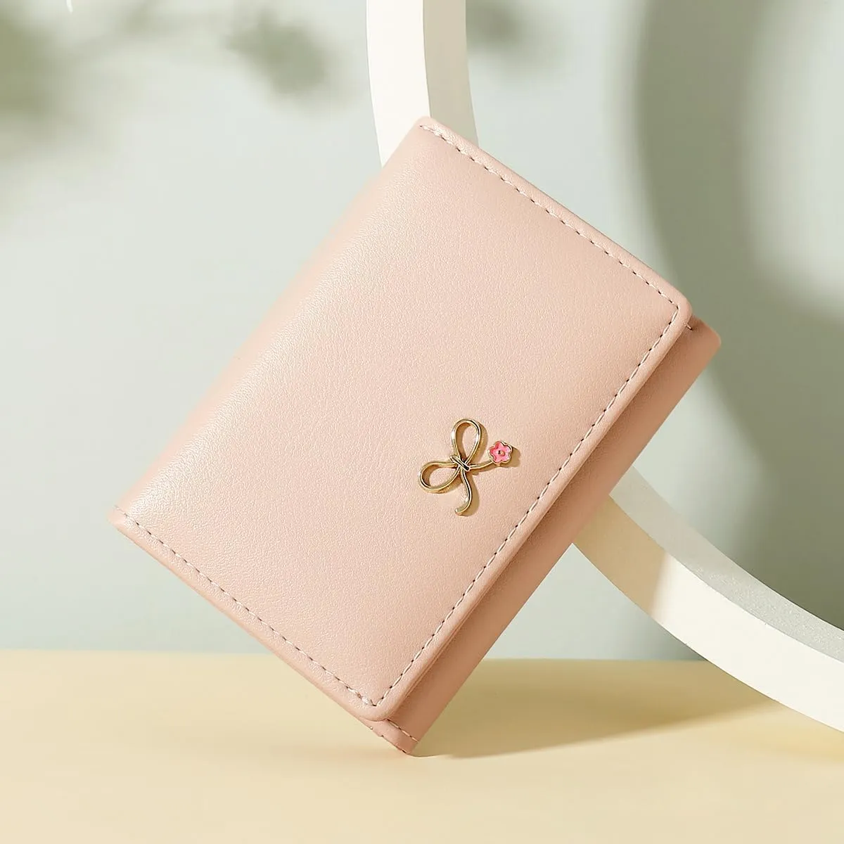 Sunwel Fashion Cute Coquette Bow Wallet with Key-chain Aesthetic Card Holder ID Window for Women Girls (271PINK)