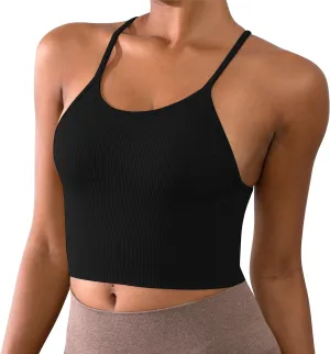 Sunzel Free to Be Tank, Crop Ribbed Tank Tops Seamless Racerback Camisoles No pad Camis Cropped Workout Gym Yoga
