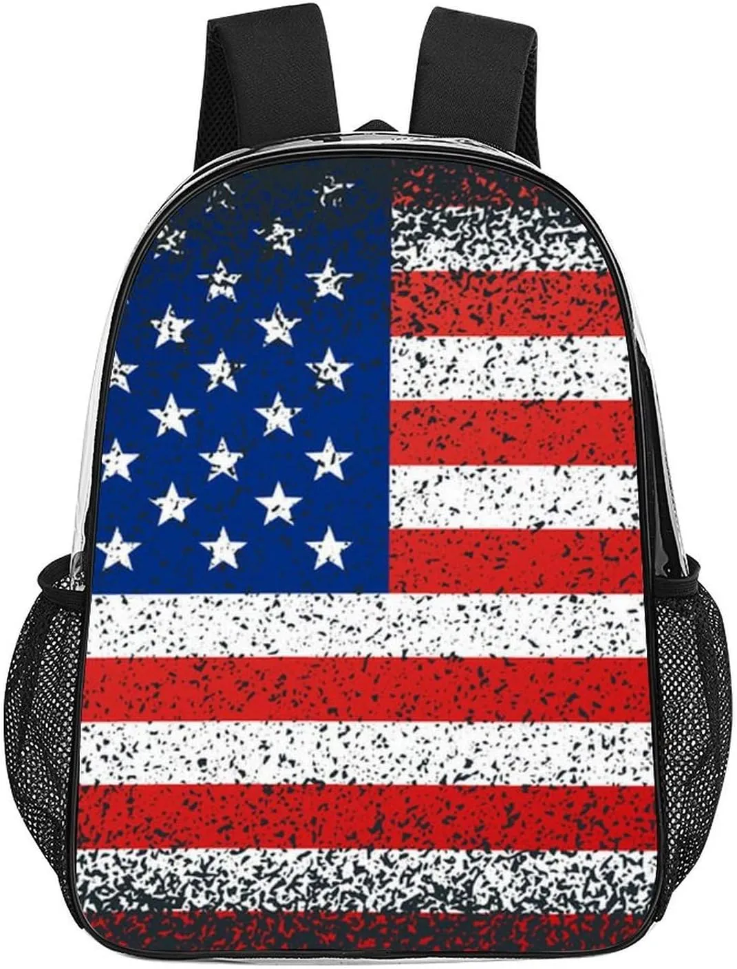 Supdreamc Adults Lightweight Vintage Retro American Flag Rucksacks Large Capacity Bookbag Transparent Bag for Trekking Outdoors Bicycle