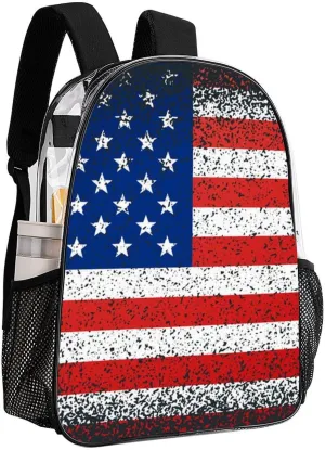 Supdreamc Adults Lightweight Vintage Retro American Flag Rucksacks Large Capacity Bookbag Transparent Bag for Trekking Outdoors Bicycle