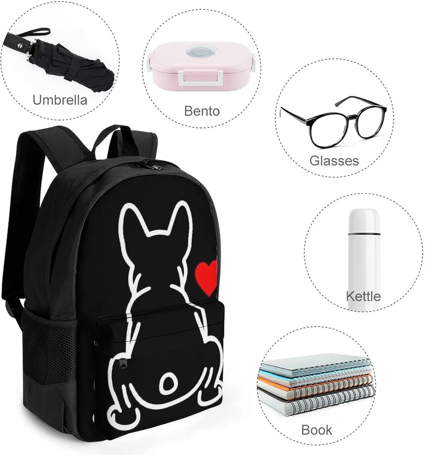 Supdreamc Lightweight Daypack Backpack for Sports Travel Running - Large Capacity Multipurpose Anti-Theft Bookbag, Funny French Bulldog Puppy Dog Laptop Backpack Daypack