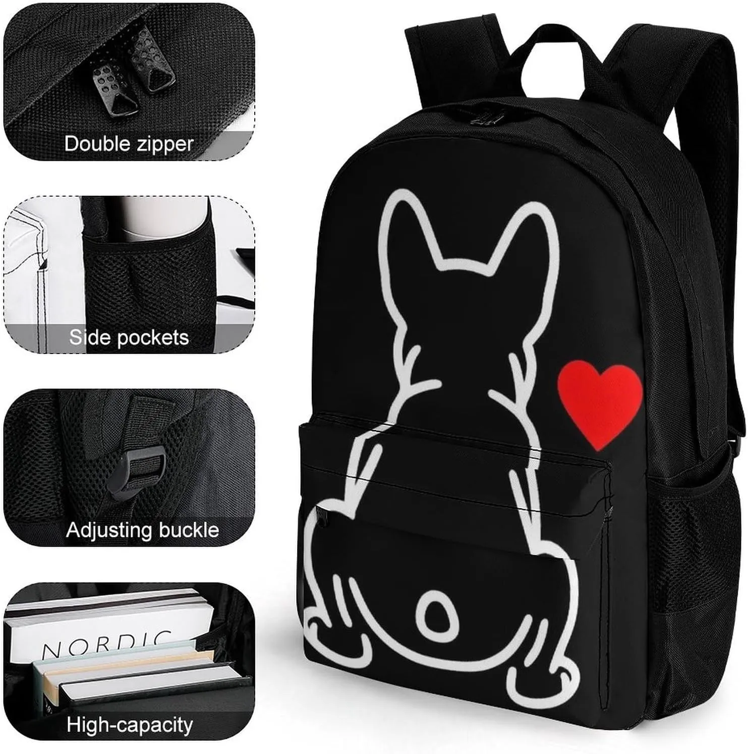 Supdreamc Lightweight Daypack Backpack for Sports Travel Running - Large Capacity Multipurpose Anti-Theft Bookbag, Funny French Bulldog Puppy Dog Laptop Backpack Daypack