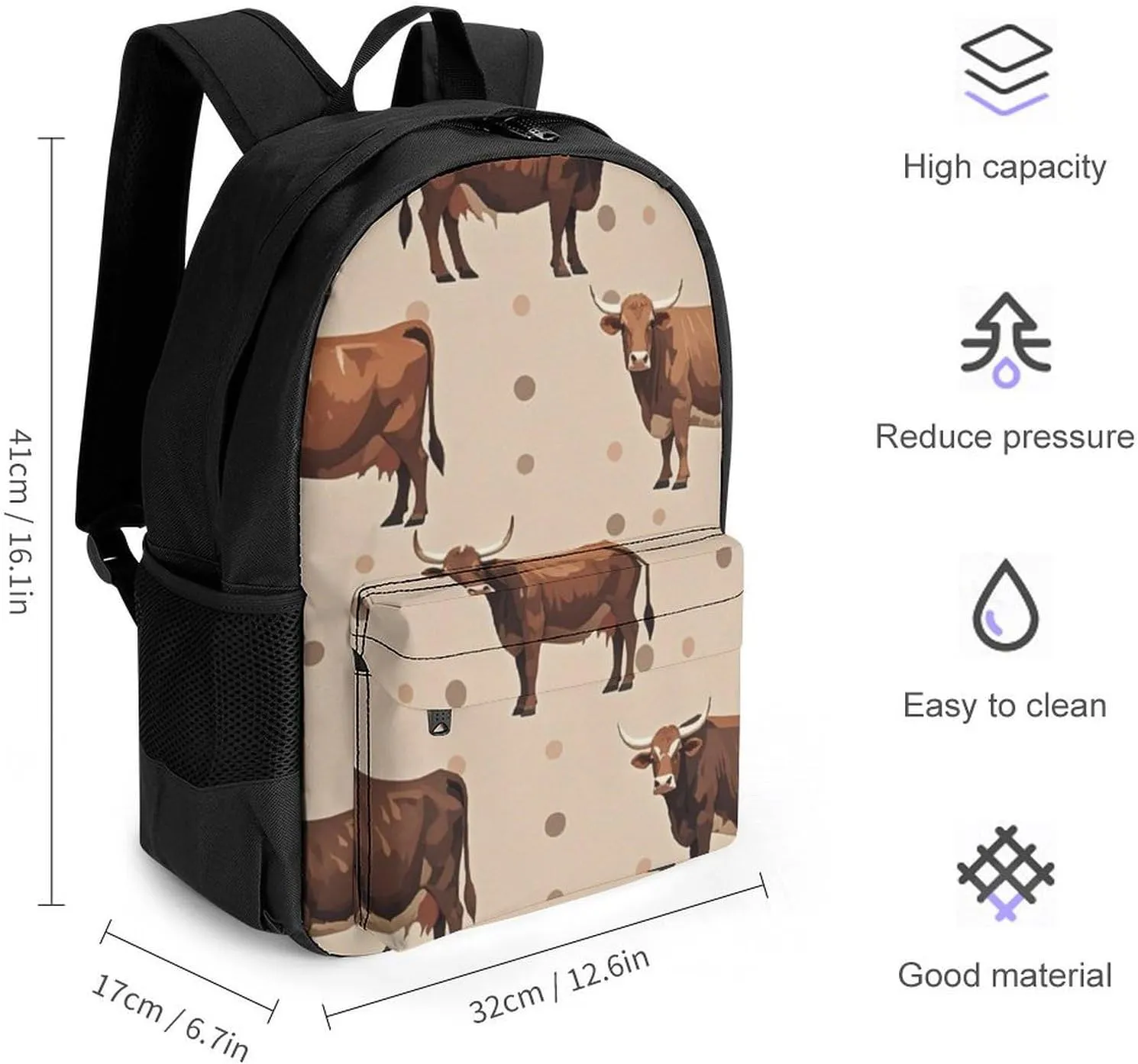 Supdreamc Lightweight Daypack Backpack for Trekking Work Running - Big Capacity Multipurpose Anti-Theft Bookbag, Cute Highland Cattle Art Business Computer Bag