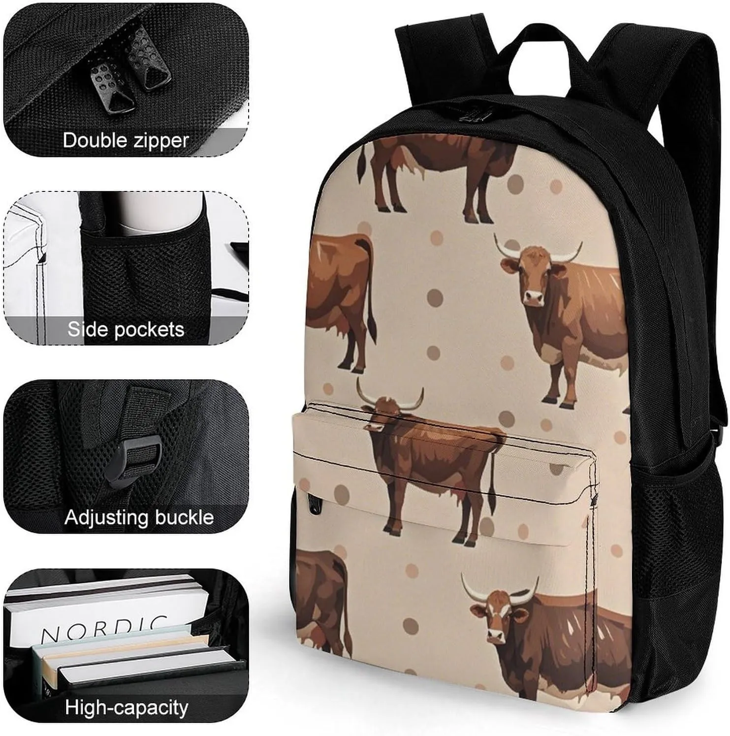 Supdreamc Lightweight Daypack Backpack for Trekking Work Running - Big Capacity Multipurpose Anti-Theft Bookbag, Cute Highland Cattle Art Business Computer Bag