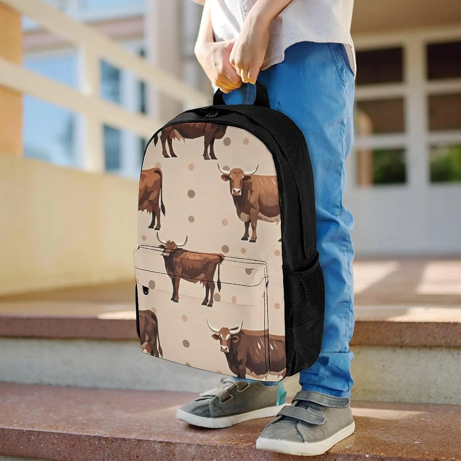 Supdreamc Lightweight Daypack Backpack for Trekking Work Running - Big Capacity Multipurpose Anti-Theft Bookbag, Cute Highland Cattle Art Business Computer Bag