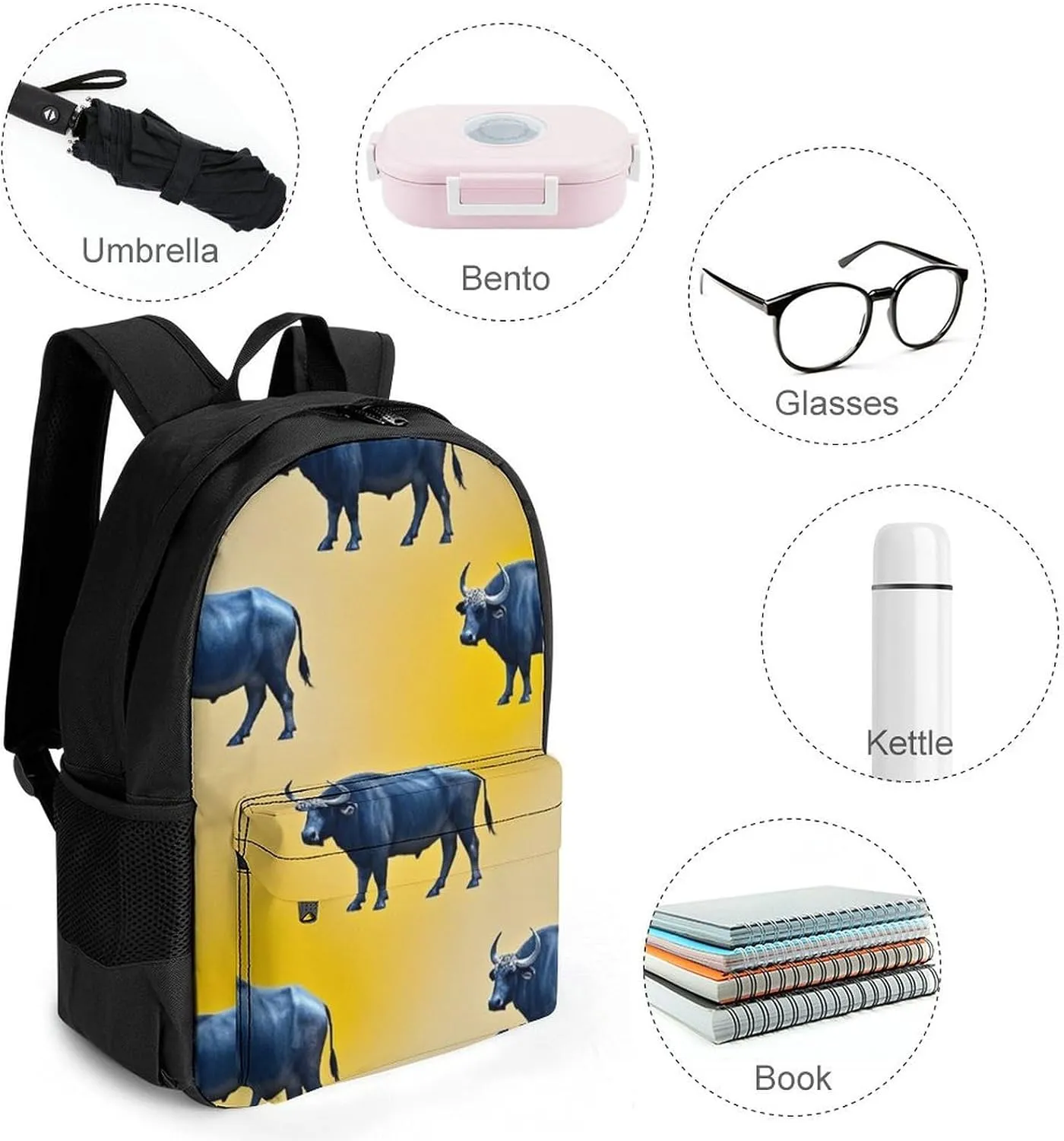 Supdreamc Lightweight Daypack for Camping Business Walking Cycling - Large Capacity Anti-Theft Multipurpose Bookbag, Cute Highland Cattle Art Gym Outdoor Hiking Backpack