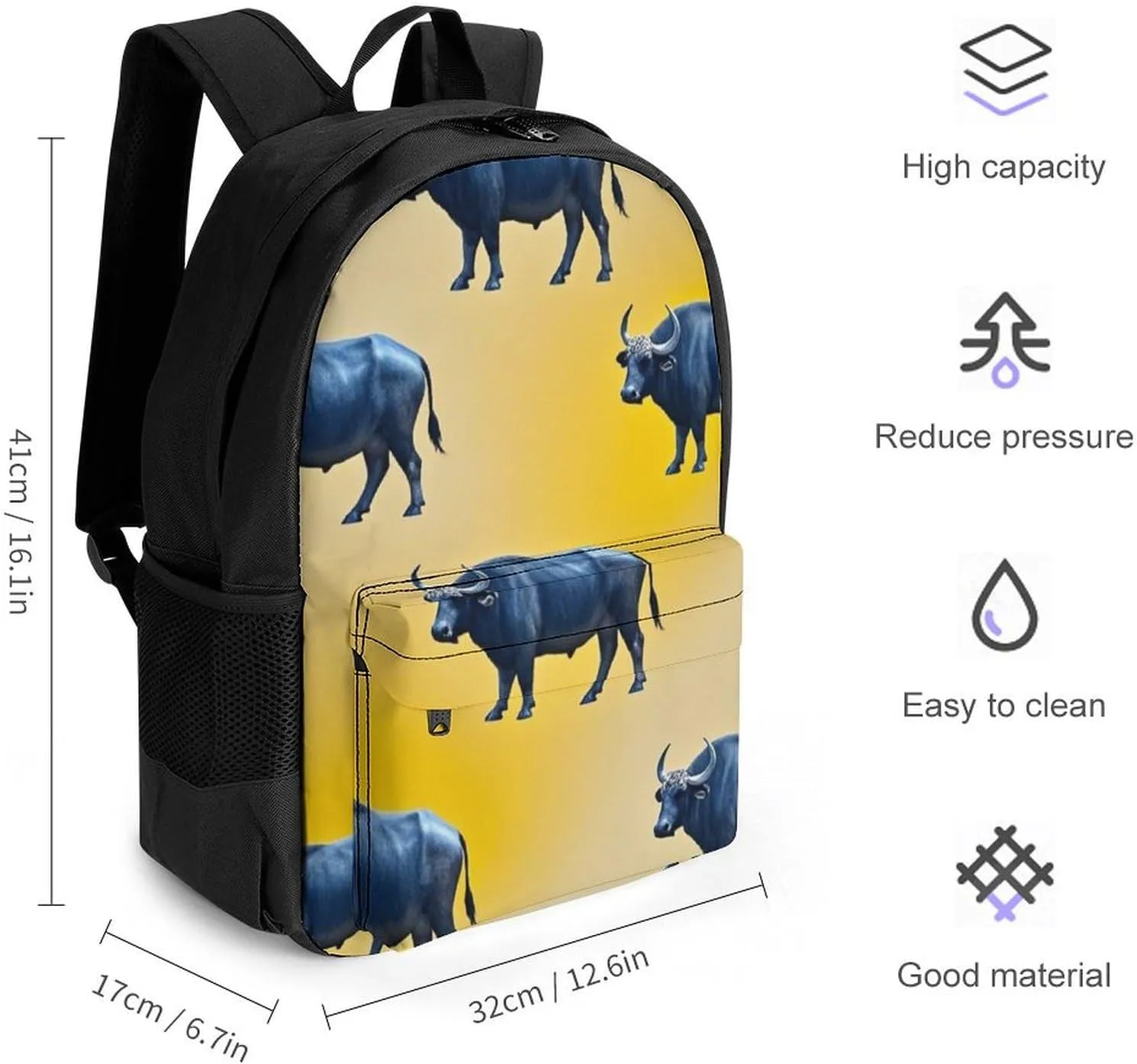 Supdreamc Lightweight Daypack for Camping Business Walking Cycling - Large Capacity Anti-Theft Multipurpose Bookbag, Cute Highland Cattle Art Gym Outdoor Hiking Backpack
