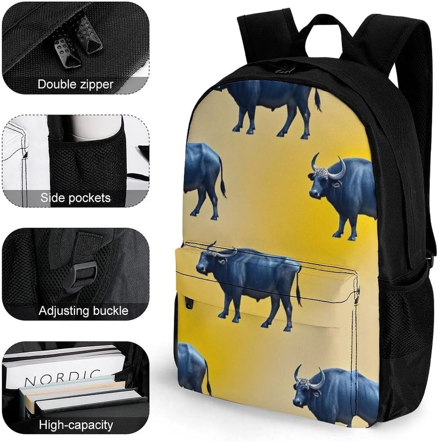 Supdreamc Lightweight Daypack for Camping Business Walking Cycling - Large Capacity Anti-Theft Multipurpose Bookbag, Cute Highland Cattle Art Gym Outdoor Hiking Backpack