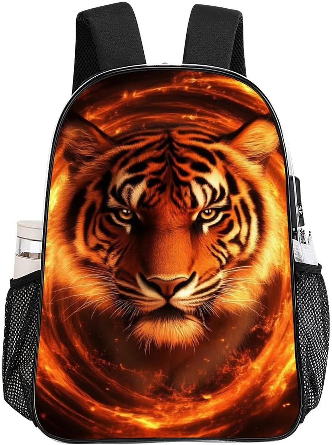 Supdreamc Men & Women Lightweight Wild Angry Animal King Fire Flame Tiger Casual Daypack Large Capacity Bookbag Transparent Bag for Gym Business Bicycle